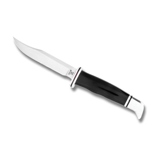 Buck 102 Woodsman fastbladet jagtkniv med sort phenolic-håndtag og clip-point klinge i 420HC rustfrit stål.